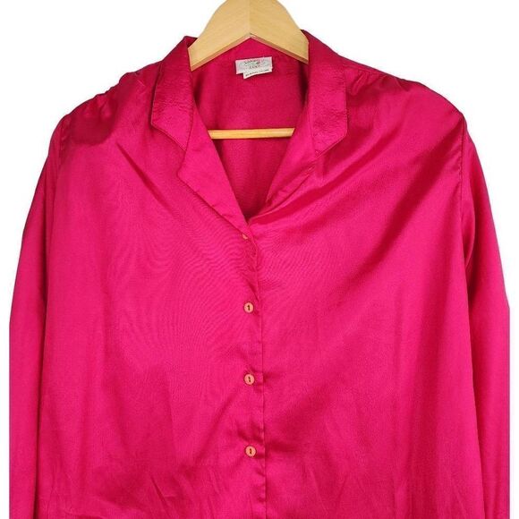 Langtry Vintage Solid Silky Buttondown Top Size M - Picture 3 of 7
